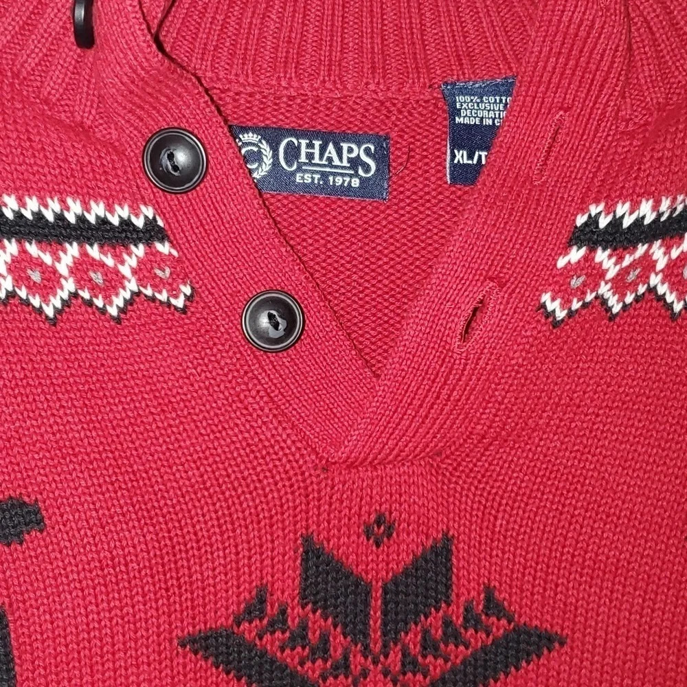 Chaps Winter Pullover Men Sweater with Reindeer and Snowflake, Ugly Sweater EUC - Picture 2 of 7